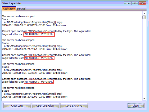 Login failed for user 'NT AUTHORITY\SYSTEM