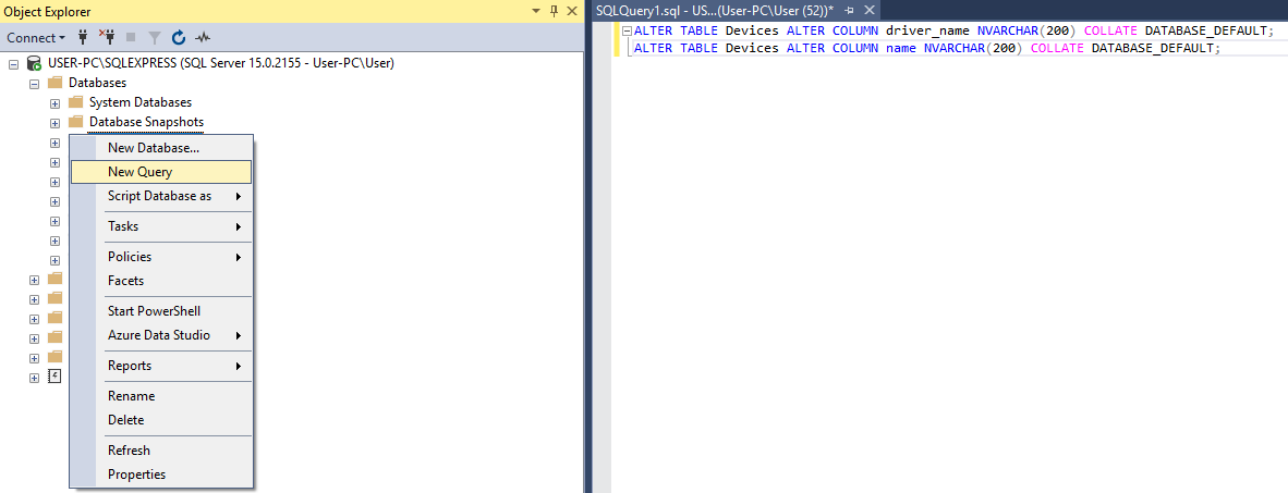 Executing collation fix query