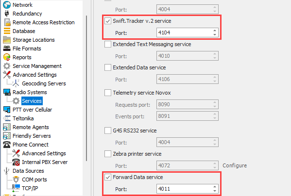 TRBOnet Server services configuration