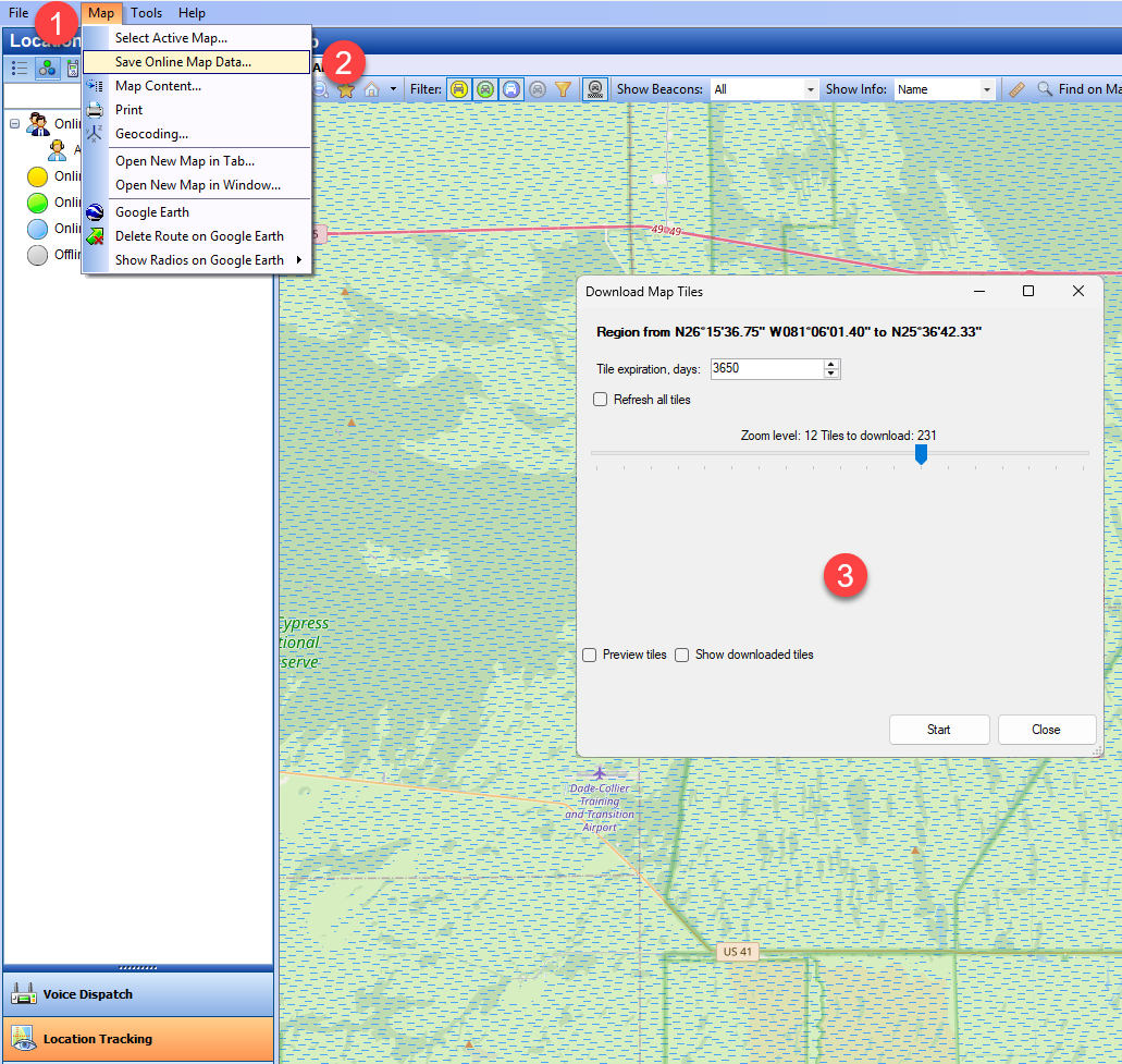 Save online map data dialog