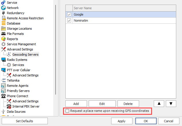 GPS coordinates settings