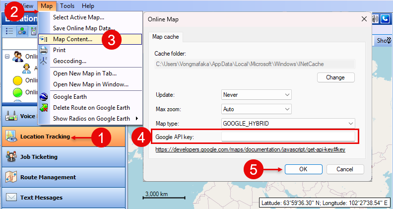 Dispatch Console map settings