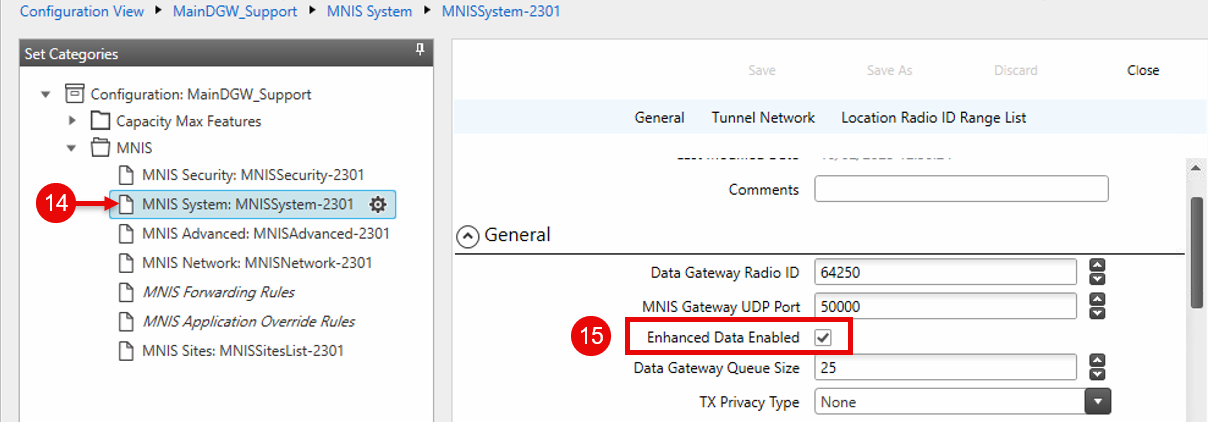 MNIS DATA Gateway configuration