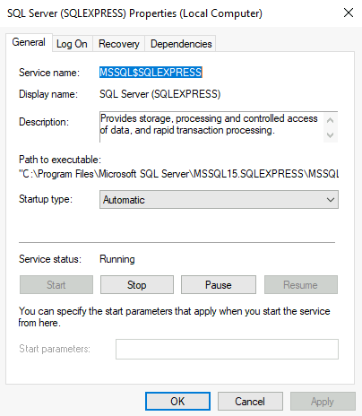 Service name field in service properties