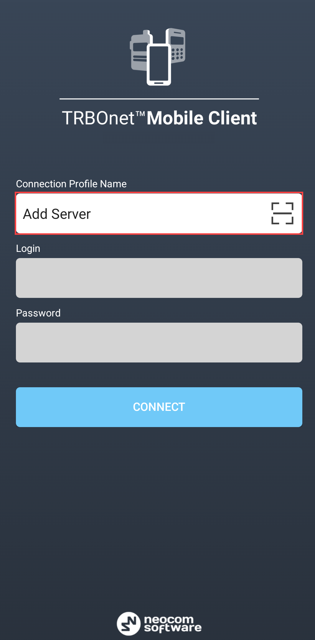 Mobile Client main screen