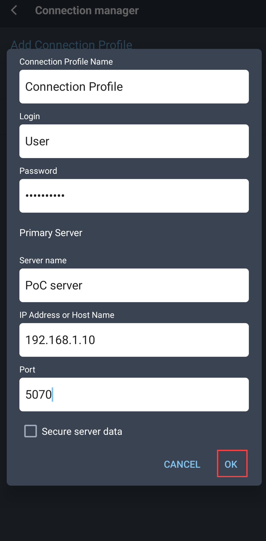 Connection profile created