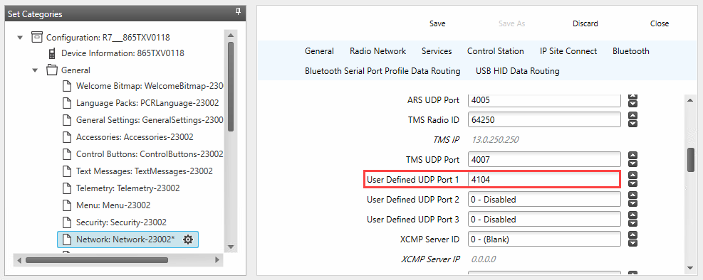 Radio codeplug Network settings