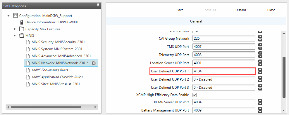 MNIS configuration Network settings