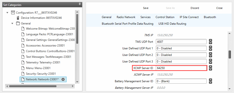 XCMP Server ID configuration