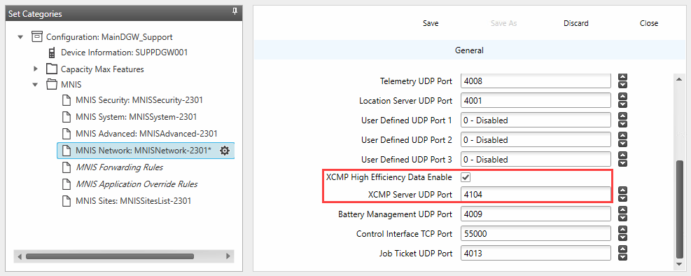 MNIS XCMP configuration