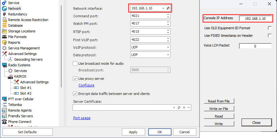 Kairos configuration page
