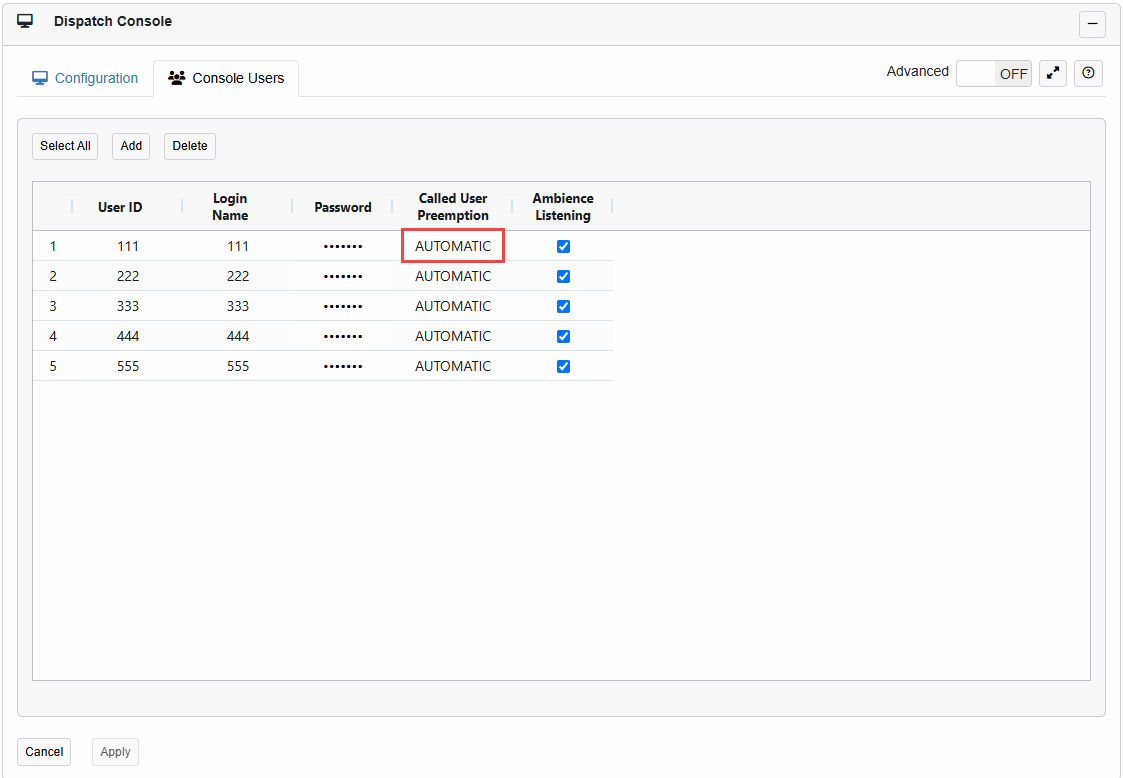 Dimetra Express controller API console settings