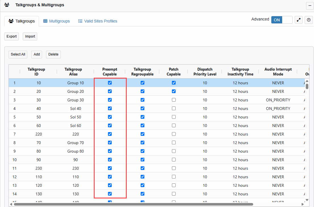Dimetra Express controller radio group settings