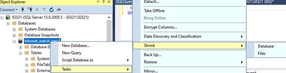 Shrink database option in SSMS